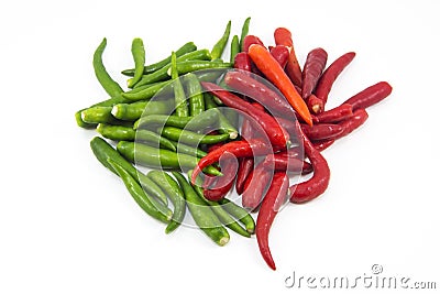 Hot thai chilli peppers on white background Stock Photo