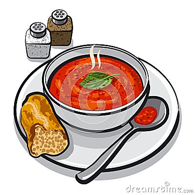 Hot tomato soup in bowl Stock Photo
