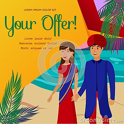 Hot Travel Offer to India Flat Banner Template Stock Photo