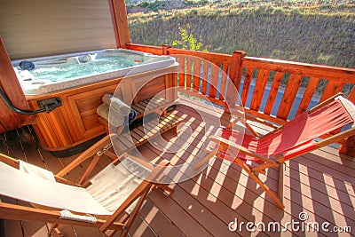 hot tub and back patio Stock Photo