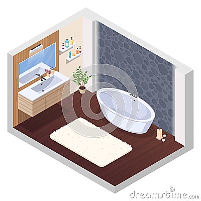 Hot Tub Bathroom Interior Vector Illustration