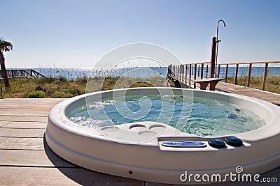 Hot tub on the ocean Stock Photo