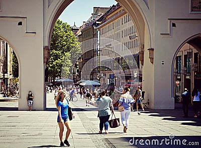Summer in Munich, Karlstor view Editorial Stock Photo