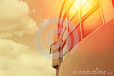 Hot weather overheat UV from sun protection by office building Stock Photo