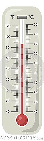 Hot weather symbol. Thermometer with red temperature indicator Vector Illustration