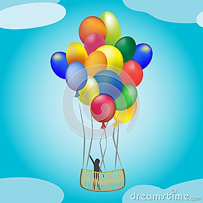 Hotair balloon in flight Vector Illustration