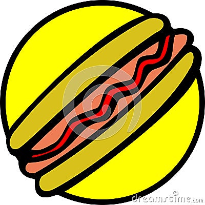 hotdog with bread, sausage and ketchup. Vector Vector Illustration
