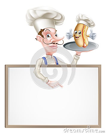 Hotdog Cartoon Chef Pointing Vector Illustration