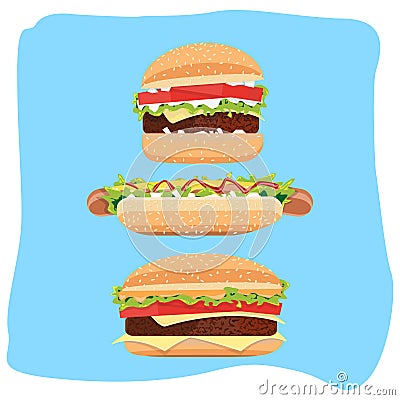 HotDog and hamburger Cartoon Illustration