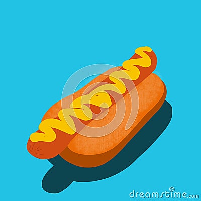 hotdog illustration with cool blue background Cartoon Illustration