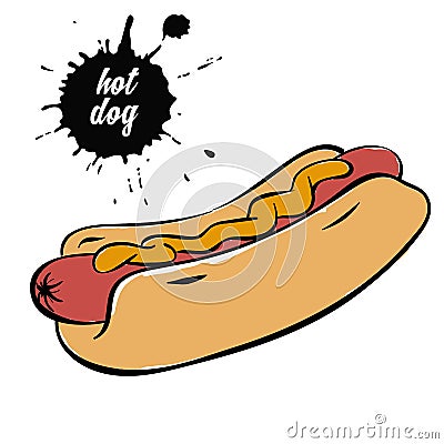 Hotdog with mustard Vector Illustration