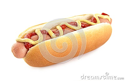 American hotdog with mustard isolated on white Stock Photo