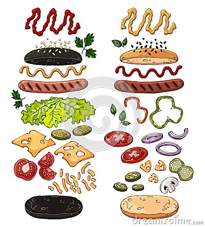Hotdogs realistic Vector Illustration