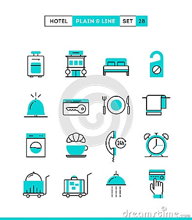 Hotel,accommodation, room service, restaurant and more. Cartoon Illustration