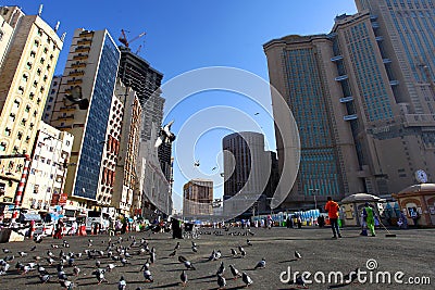 Hotel and accomodation and daily life in street of holy city Mecca, during hajj and umrah period. Editorial Stock Photo