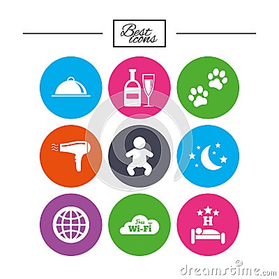 Hotel, apartment service icons. Restaurant sign. Vector Illustration