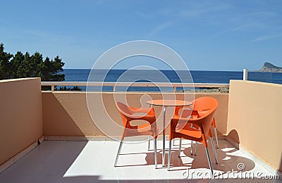 Hotel balcony with beautiful sea view Stock Photo