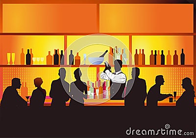 Hotel bar with guests drinking Vector Illustration