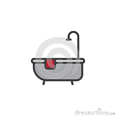 Hotel bathtub with shower filled outline icon Vector Illustration