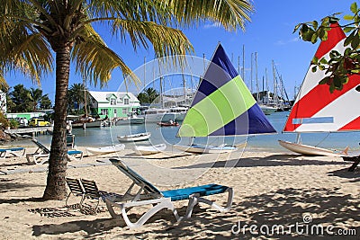 Hotel Beach on Falmouth Harbour Marina Antigua Stock Photo