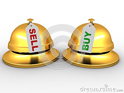 Hotel bell with labels buy and sell Stock Photo