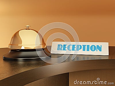 Hotel bell on the table. Reception Stock Photo