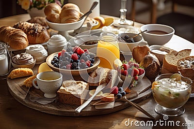 Hotel breakfast closeup. Generate Ai Stock Photo