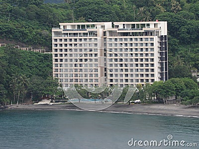 Hotel building on the coast of the island of Lombok Stock Photo