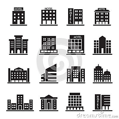 Hotel Building, Office tower, Building icons set illustration Vector Illustration