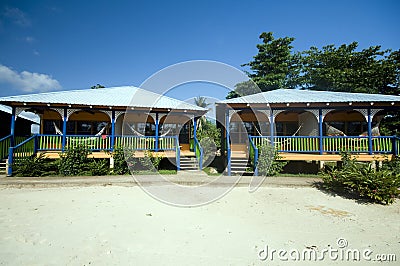 Hotel cabanas beach hammocks Corn Island Nicaragua Stock Photo