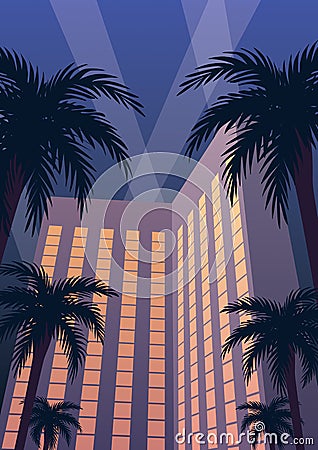 Hotel Casino Resort Night Vector Illustration