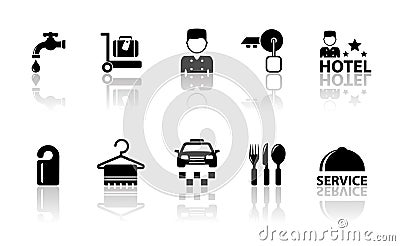 Hotel concept icons with reflection Vector Illustration