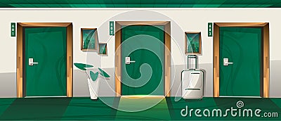 Hotel corridor with closed numbered doors Vector Illustration