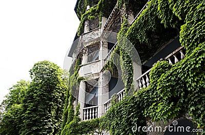 Hotel covered with vegetation Stock Photo