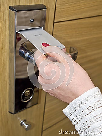 Hotel door key card Stock Photo