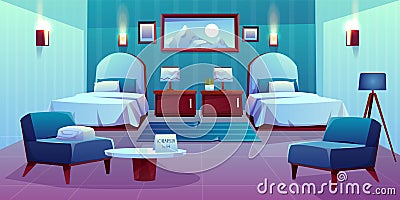 Hotel double room cartoon vector interior Vector Illustration