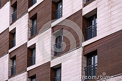 Hotel Facade Captured from Low-Angle Diagonal Perspective Stock Photo