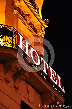 Hotel facade at night Stock Photo