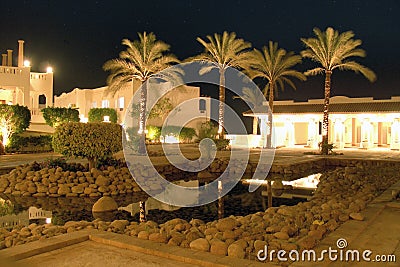 Hotel garden, palms and stars Stock Photo
