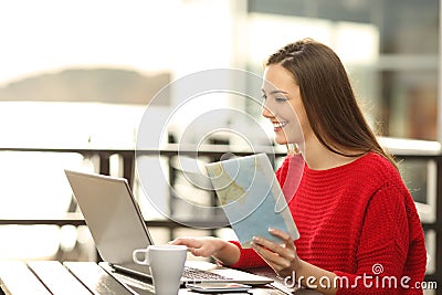 Hotel guest searching online information on vacation Stock Photo