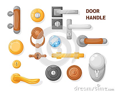 Hotel handle door room set. Door knobs with Do Not Disturb Sign. Doorknob handle to lock doors at home ofiice hotel Vector Illustration