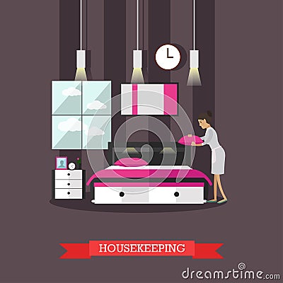 Hotel housekeeping vector illustration in flat style Vector Illustration