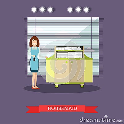 Hotel housemaid vector illustration in flat style Vector Illustration