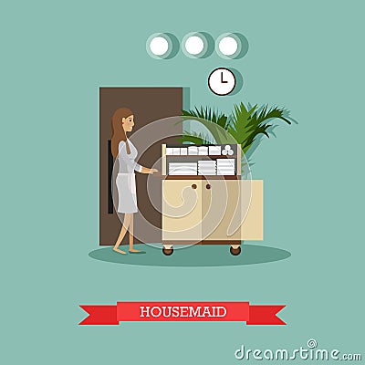 Hotel housemaid vector illustration in flat style Vector Illustration