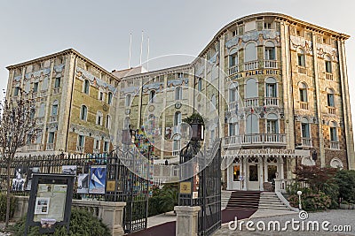 Hotel Hungaria Ausonia on Lido island. Venice, Italy. Editorial Stock Photo