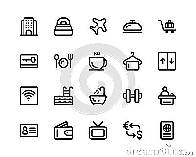 Hotel Icon set. black line illustration vector isolated Cartoon Illustration