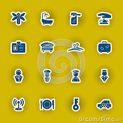 Hotel icon set isolated on yellow Vector Illustration