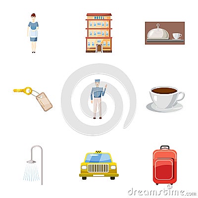 Hotel icons set, cartoon style Vector Illustration