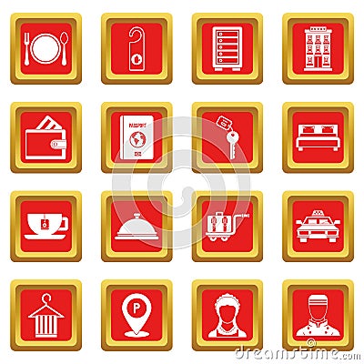 Hotel icons set red Vector Illustration