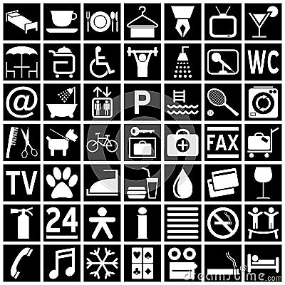 Hotel Icons - White on Black Vector Illustration